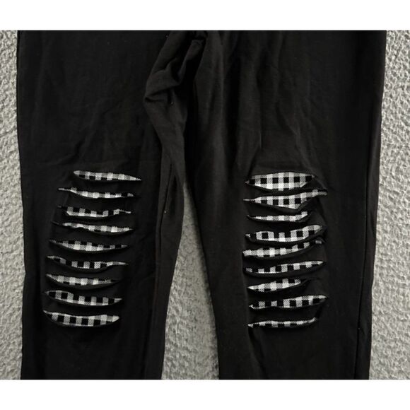 TORRID Black Sz 12 Stretchy High Waisted Slashed Knee Checked Underlay Leggings - Picture 5 of 6